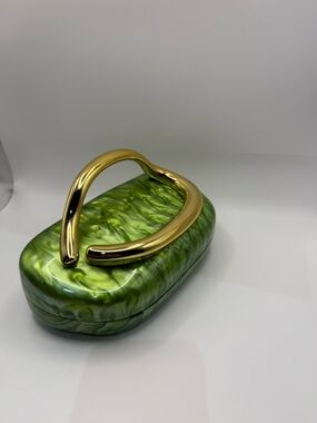 Green Marble Resin Clutch with Gold Handle